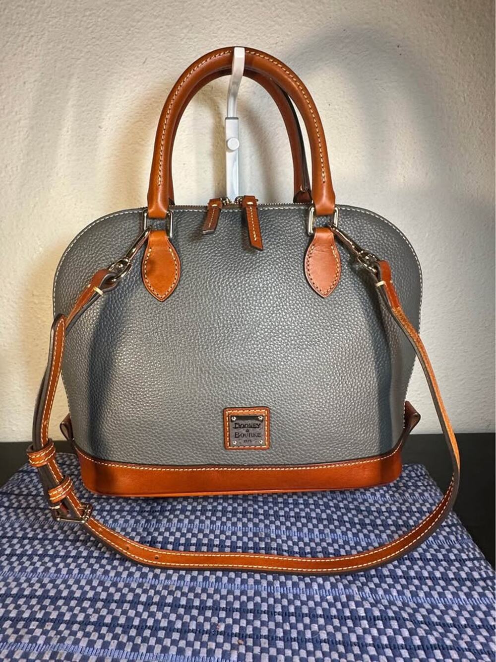 Dooney & Bourke Pebble Grain Zip Zip Satchel Slate Gray & Tan